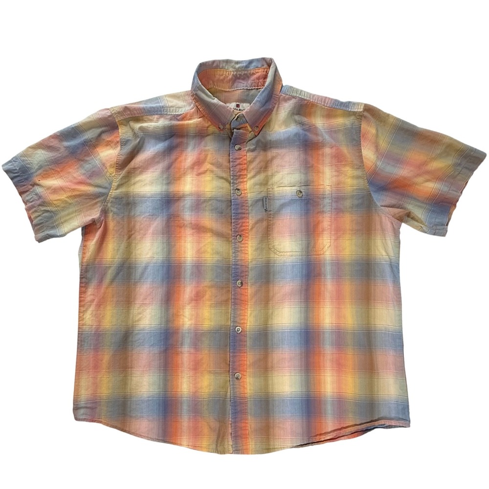 Woolrich Mens XL Multi Ombre Plaid Short Sleeve Button Down Shirt Cotton 6208